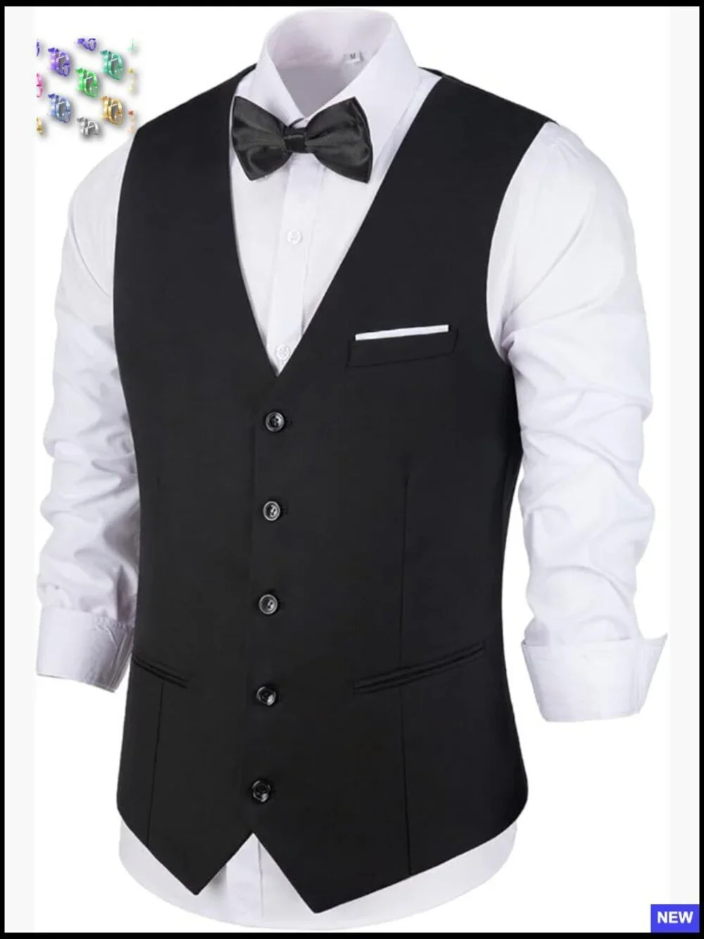 Slim Fit V-Neck Vest Formal Wedding Party Tuxedo Jacket Groom Elegant